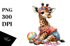 Adorned Giraffe in Beachwear, Digital Watercolor PNG Product Image 1