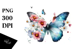 Colorful Butterfly with Flowers, Transparent PNG Product Image 1