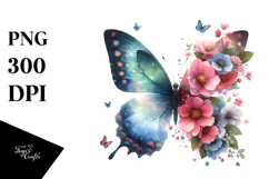 Colorful Butterfly with Flowers, Transparent PNG Product Image 1