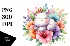 Colorful Baby Hippo Watercolor Clipart Product Image 3
