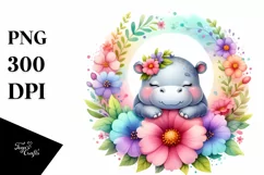 Colorful Baby Hippo Watercolor Clipart Product Image 3