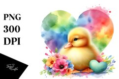 Colorful Baby Duck Holding Heart PNG Product Image 1