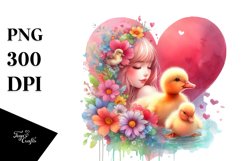 Colorful Baby Duck Holding Heart PNG Product Image 1