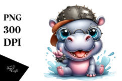 Energetic Baby Hippo with Punk Look PNG Product Image 1