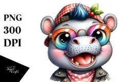 Cute Baby Hippo with Punk Look PNG Product Image 1