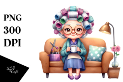 Old Lady Sitting on Couch | Sublimation Clipart Product Image 1