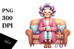 Old Lady Sitting on Couch | Sublimation Clipart Product Image 3