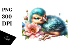Cute Peacock on Flower, Digital Watercolor PNG Product Image 1