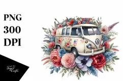 Watercolor Vintage Van USA Flag Colors Product Image 1