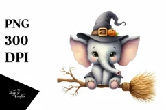 Funny Watercolor Witch Broom Sticker Clipart Product Image 3