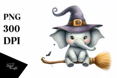 Funny Watercolor Witch Broom Sticker Clipart Product Image 1