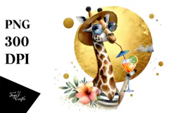 Giraffe in Beachwear Watercolor Painting Product Image 1