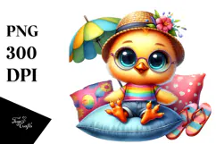 Baby Chicken Sitting on Pillow PNG Product Image 1