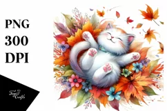Colorful Autumn Cat PNG Product Image 3