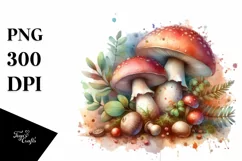 Mushroom Watercolor Splash, PNG Product Image 1