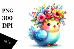 Colorful Chicken with Flower Crown, Cartoon Style PNG Product Image 3