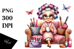 Old Lady Sitting on Couch | Sublimation Clipart Product Image 1