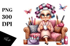 Old Lady Sitting on Couch | Sublimation Clipart Product Image 1