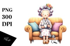 Old Lady Sitting on Couch | Sublimation Clipart Product Image 1