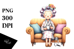 Old Lady Sitting on Couch | Sublimation Clipart Product Image 1
