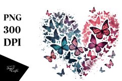 Butterfly Silhouette Heart Watercolor PNG Product Image 1