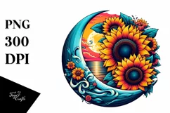 Vibrant Half Moon with Sunflowers, Transparent PNG Product Image 1