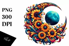 Vibrant Half Moon with Sunflowers, Transparent PNG Product Image 3