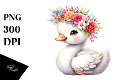 Cartoon-Style Swan with Flower Crown, Transparent PNG Product Image 1