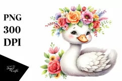 Cartoon-Style Swan with Flower Crown, Transparent PNG Product Image 1
