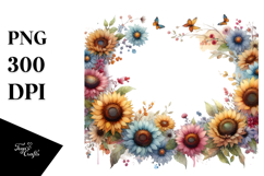 Colorful Horizontal Frame with Sunflower, Transparent PNG Product Image 1
