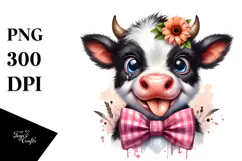 Funny Baby Cow with Bow and Tie PNG Product Image 1