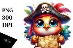 Crazy Eyes Rooster with Treasure Map, Watercolor PNG Product Image 1