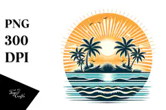 Retro Tropical Island Sun, PNG Product Image 1