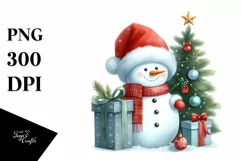Cute Snowman with Santa Hat PNG Product Image 1