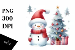 Cute Snowman with Santa Hat PNG Product Image 1
