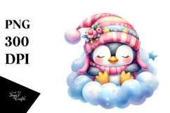 Whimsical Baby Penguin Sleeping on Cloud Clipart Product Image 1