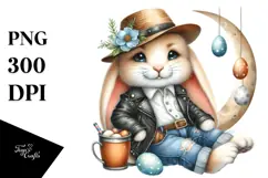 Bunny in Leather Jeans on Half Moon PNG Product Image 1