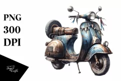 Watercolor Vintage Dirty Scooter with Ribbons | Clipart Product Image 3
