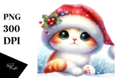 Cute Cat with Santa Hat, Transparent PNG Product Image 1