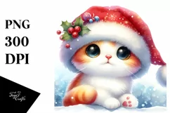 Cute Cat with Santa Hat, Transparent PNG Product Image 3