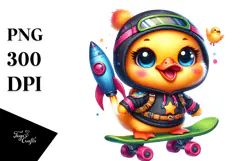 Baby Duck with Ninja Outfit and Rocket Ship PNG Product Image 1