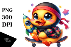 Baby Duck with Ninja Outfit and Rocket Ship PNG Product Image 1