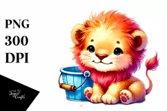 Vibrant Lion Resting with Bubbly Bucket PNG Product Image 1