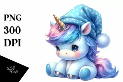 Cute Baby Unicorn with Blue Hat | Clipart Product Image 1