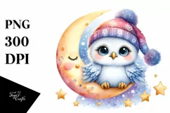 Smiling Cute Baby Snowy Owl in Moon | Clipart Product Image 3