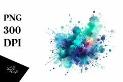 Colorful Cyan Watercolor Splash | Summer Clipart Product Image 1