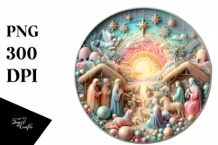 Colorful Round Nativity Scene Ornament PNG Product Image 1