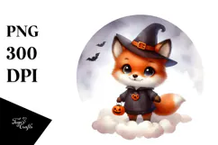 Cute Baby Fox on Halloween Cloud, PNG Product Image 1