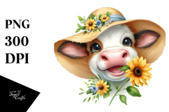 Cow Portrait Sun Hat Flower Clipart Product Image 1