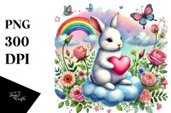 Colorful Rabbit Holding Heart PNG Product Image 1